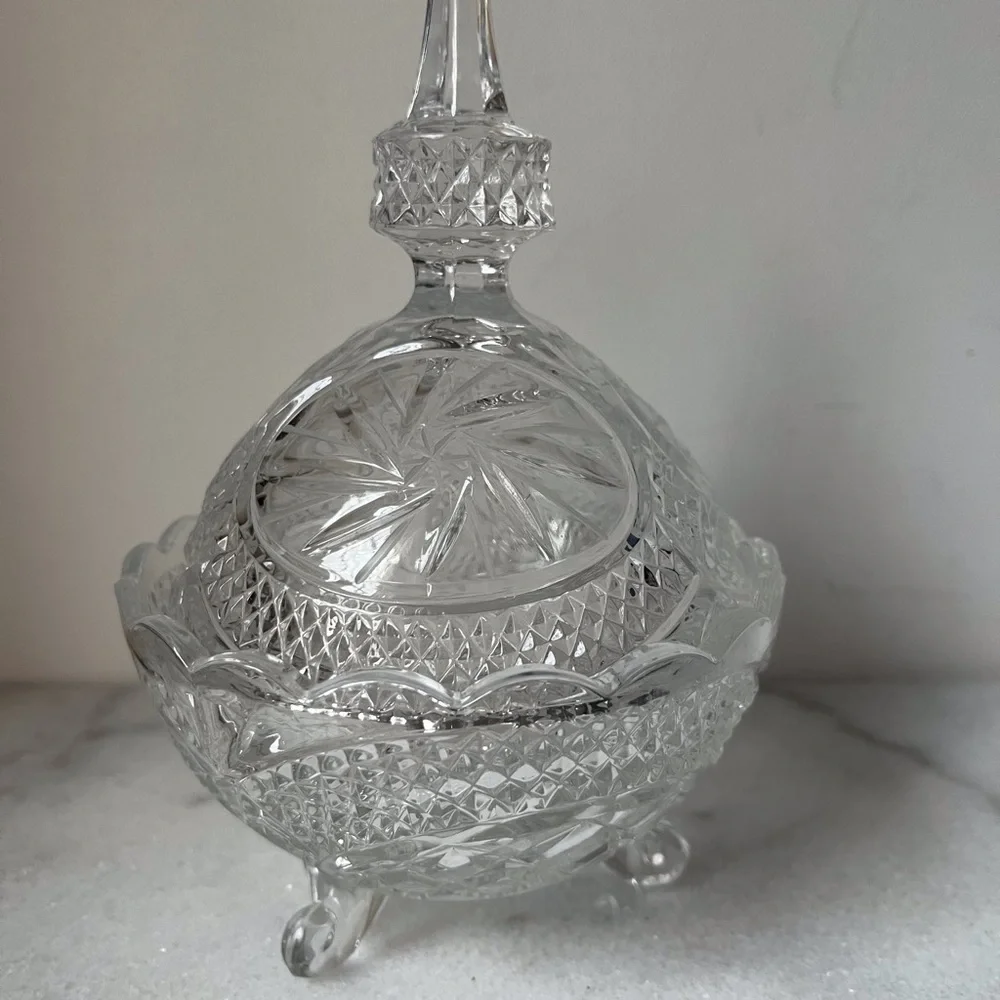 Vintage Clear Crystal Candy Dish or Nut Bowl with Lid